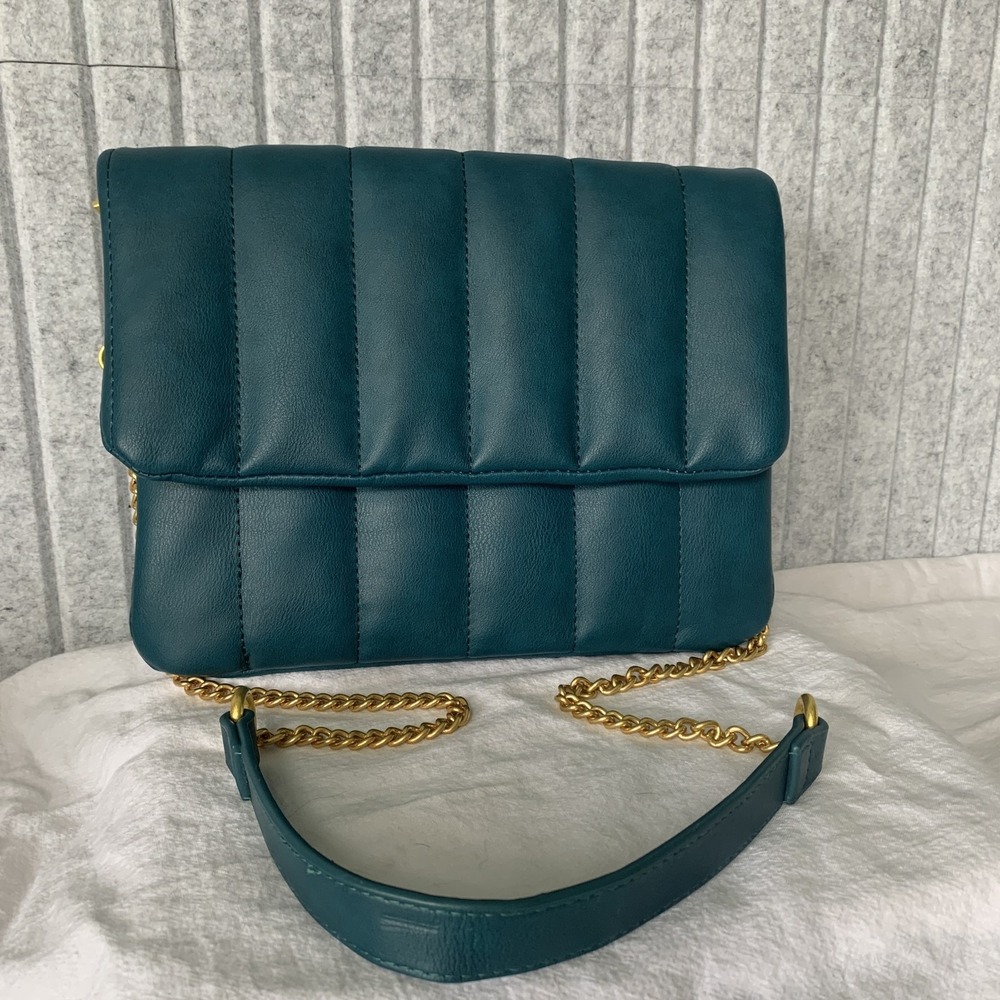FAWN The Quilted Clutch Teal Matte Vegan Leather Crossbody Shoulder Bag New NWT